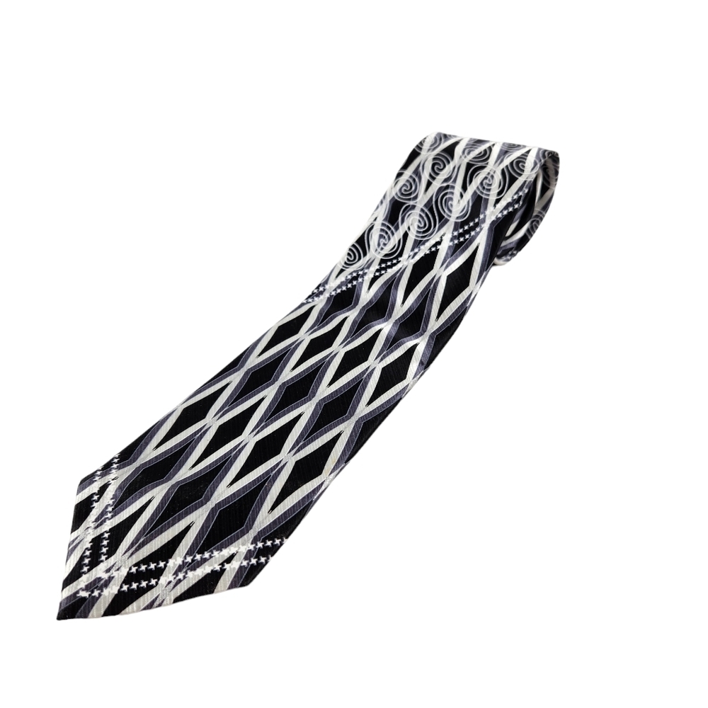 Stevenland NWT Black Silver Geometric 100% Silk Tie Men's OS